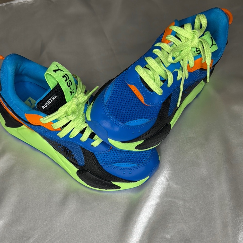 Puma Men's Neon Blue Running Sneakers with Lime Green & Orange Accents